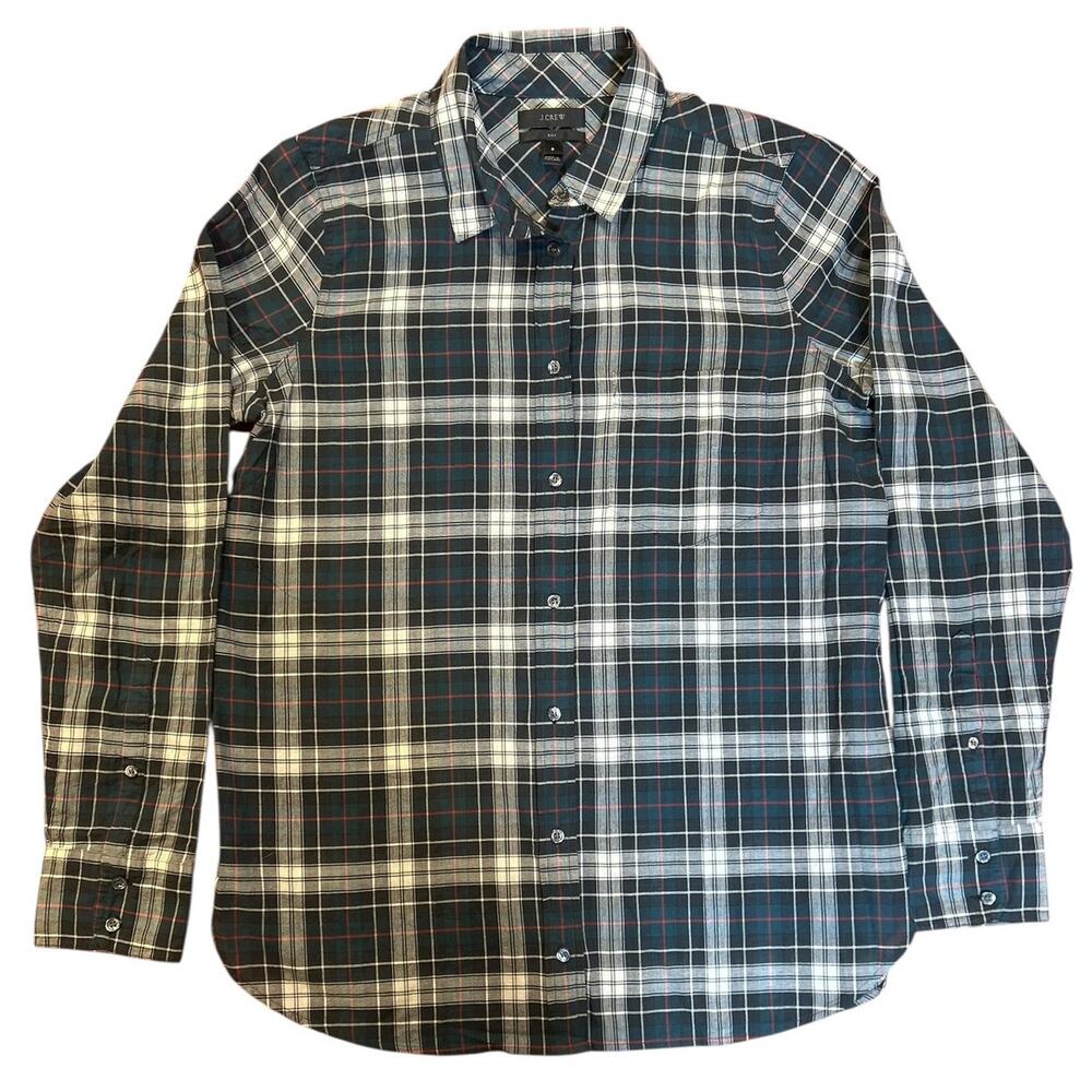 J. CREW Women's Green Plaid Shirt Sz 6 Tartan Tissue Boy Long Sleeve Button Up